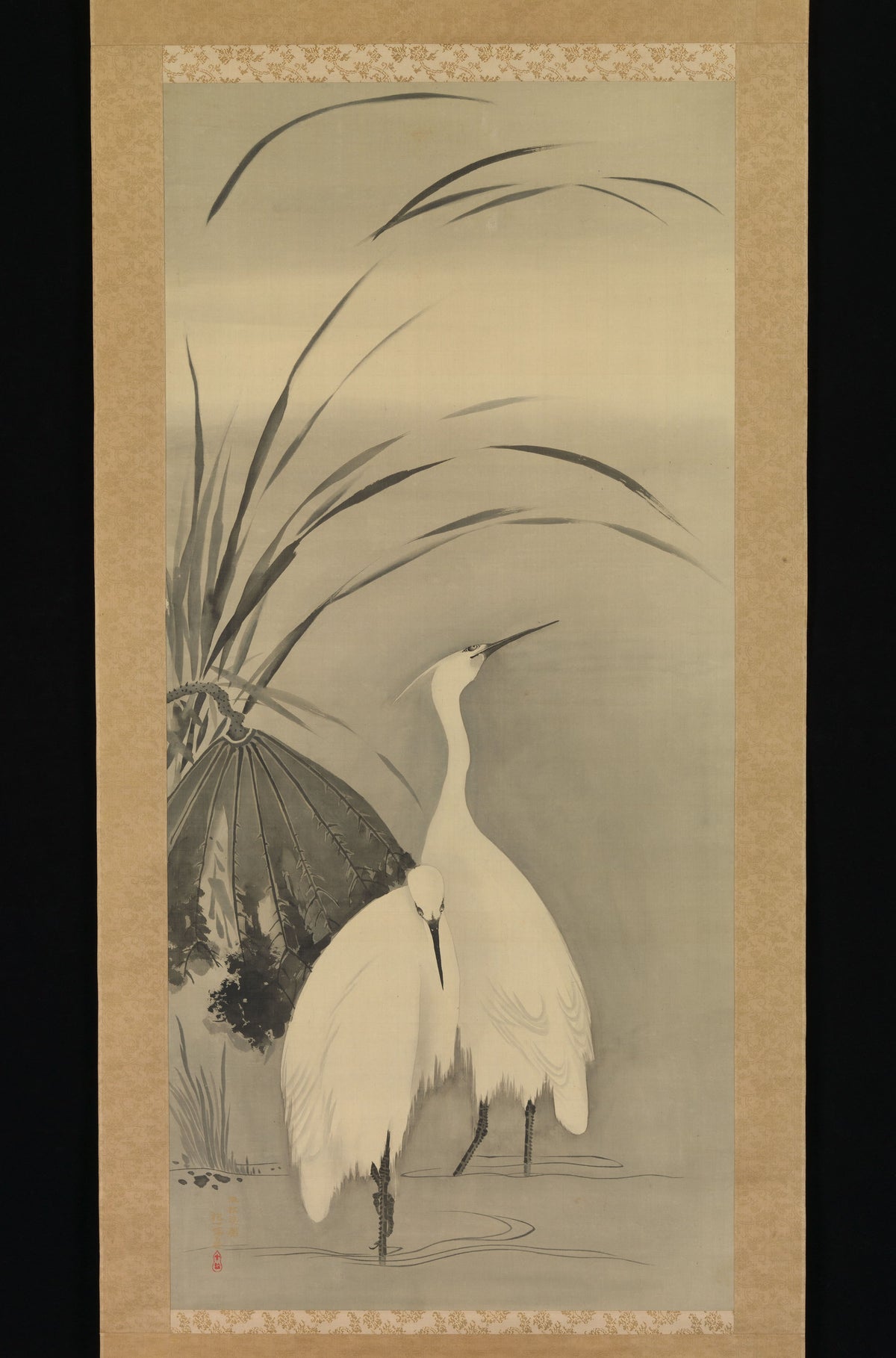 Two Egrets and Lotus by Sakai Hōitsu - Ink Painting canvas print
