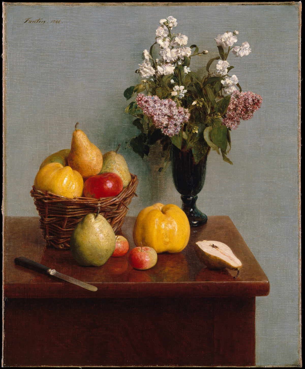 Still Life with Flowers and Fruit by Henri Fantin-Latour - Realist canvas print