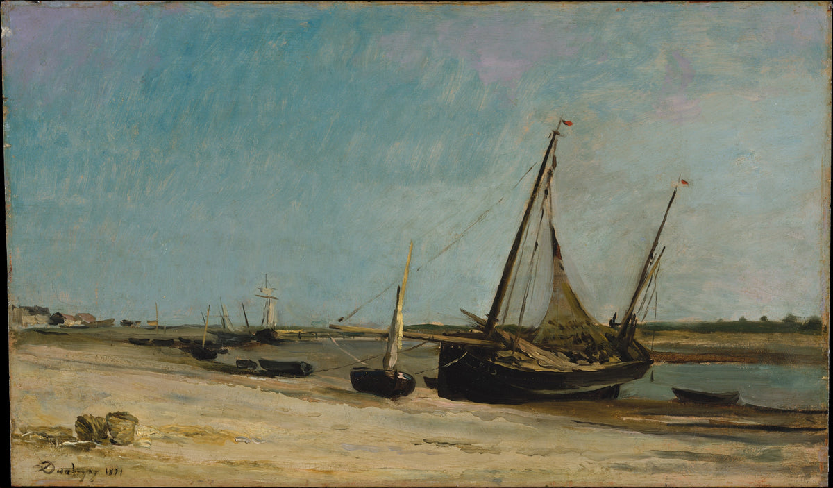 Boats on the Seacoast at Etaples by Charles-François Daubigny - Classic Art canvas print