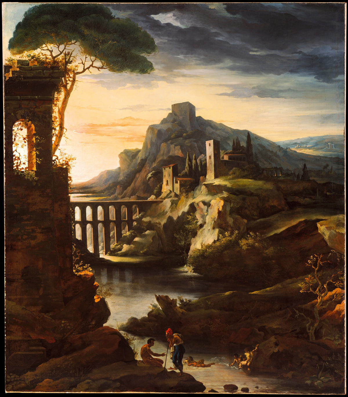 Evening Landscape with an Aqueduct by Théodore Géricault - Oil Painting canvas print