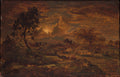 Sunset near Arbonne by Théodore Rousseau - Naive Art canvas print