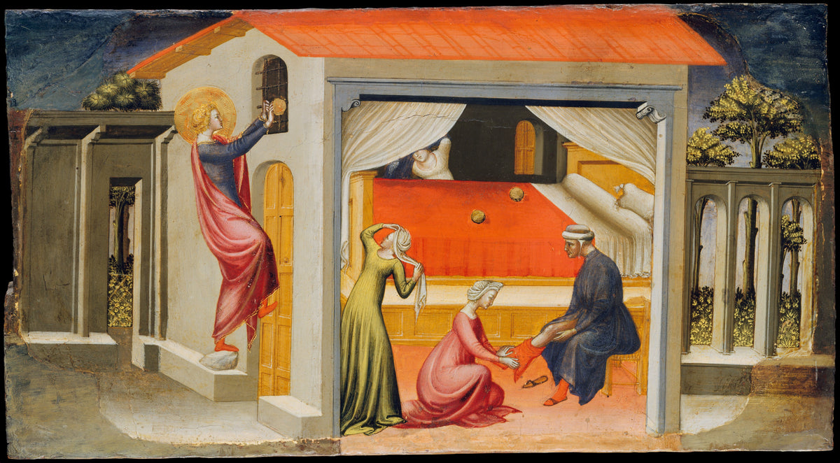 Saint Nicholas Providing Dowries by Bicci di Lorenzo - Tempera canvas print