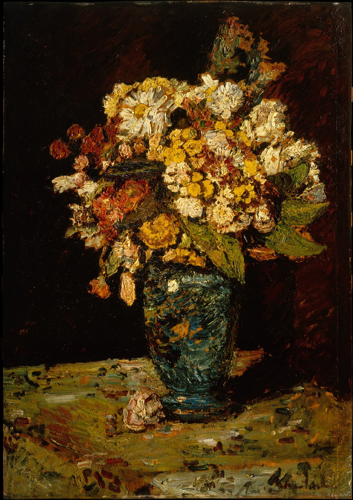 Flowers in a Blue Vase by Adolphe Monticelli - Classic Art canvas print