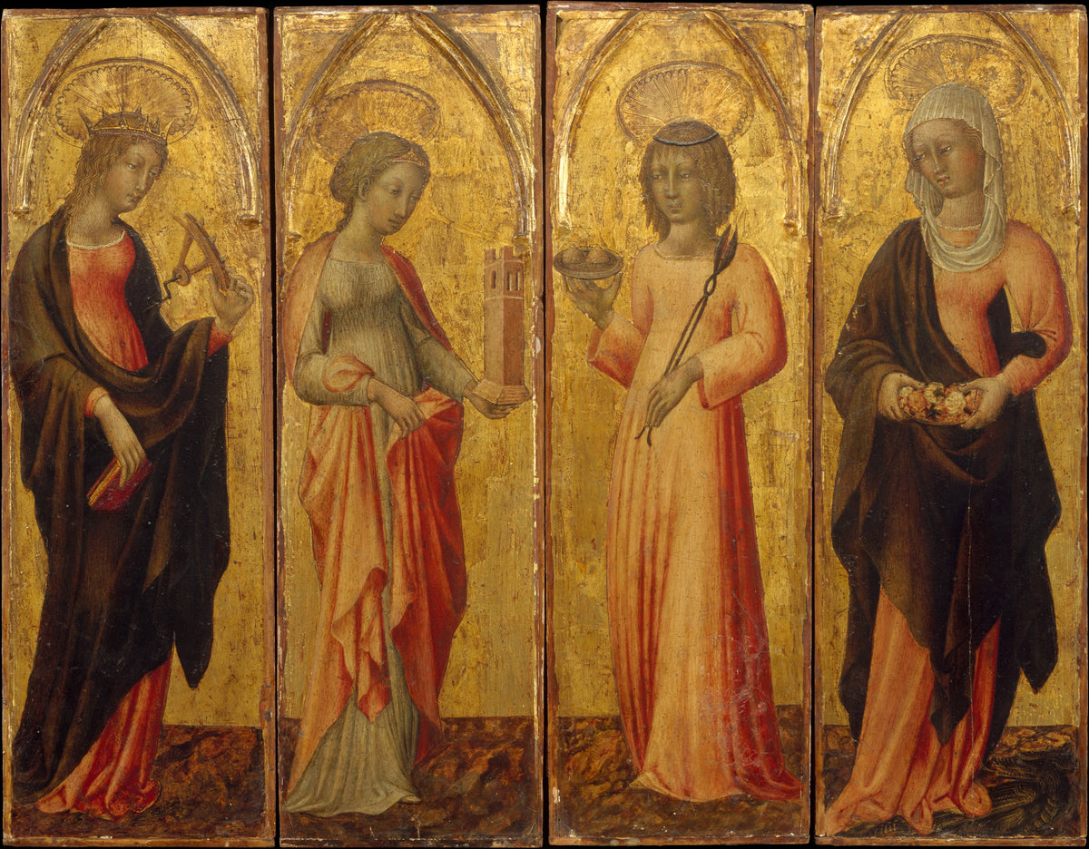 Saints Catherine of Alexandria, Barbara, Agatha, and Margaret by Giovanni di Paolo (Giovanni di Paolo di Grazia) - Tempera canvas print
