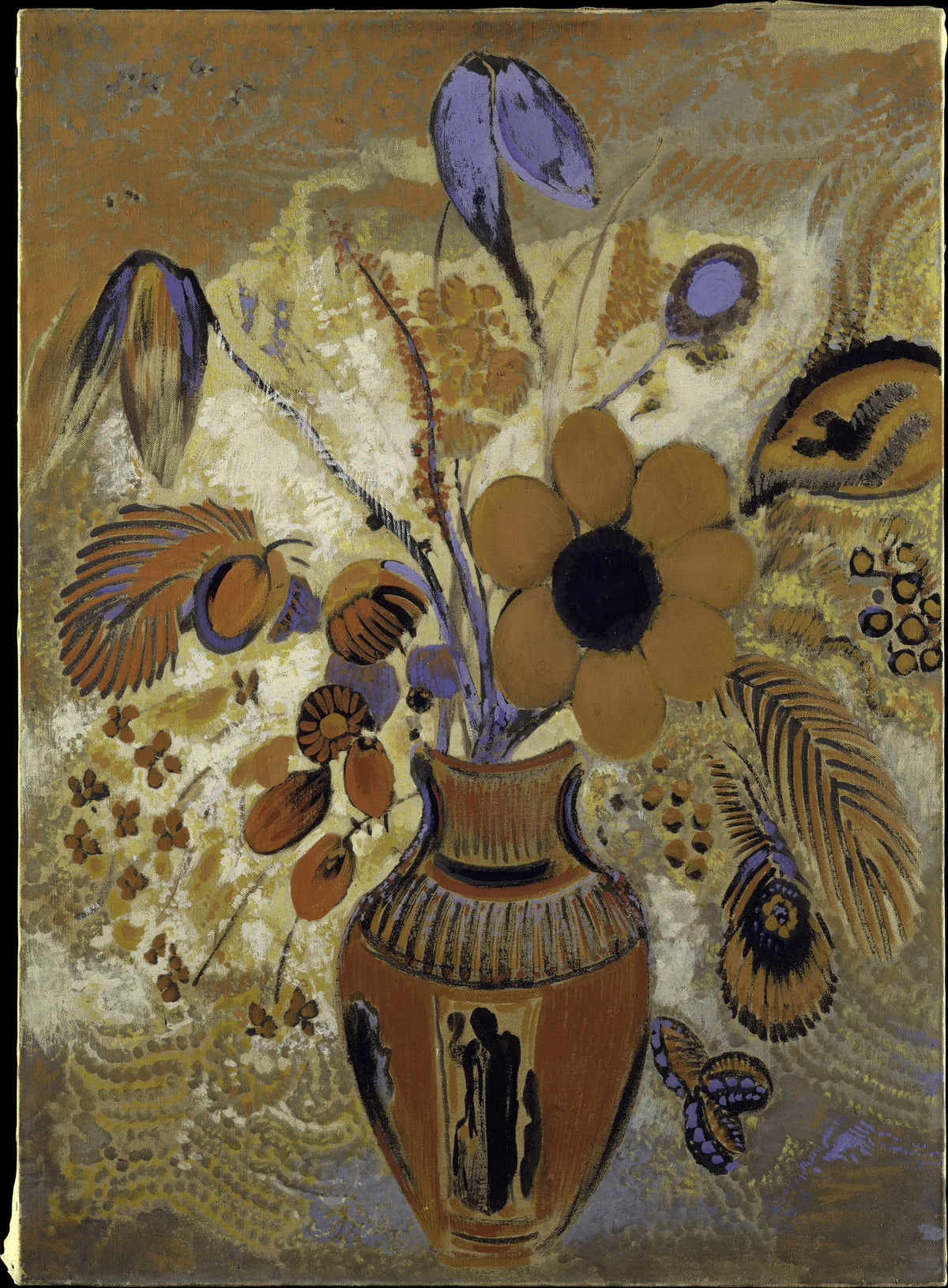 Etruscan Vase with Flowers by Odilon Redon - Symbolist canvas print