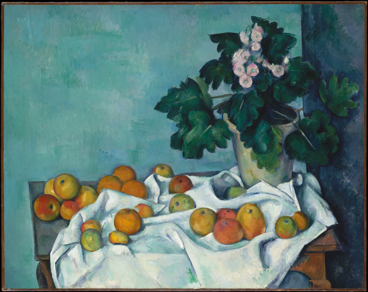Still Life with Apples and a Pot of Primroses by Paul Cézanne - Oil Painting canvas print