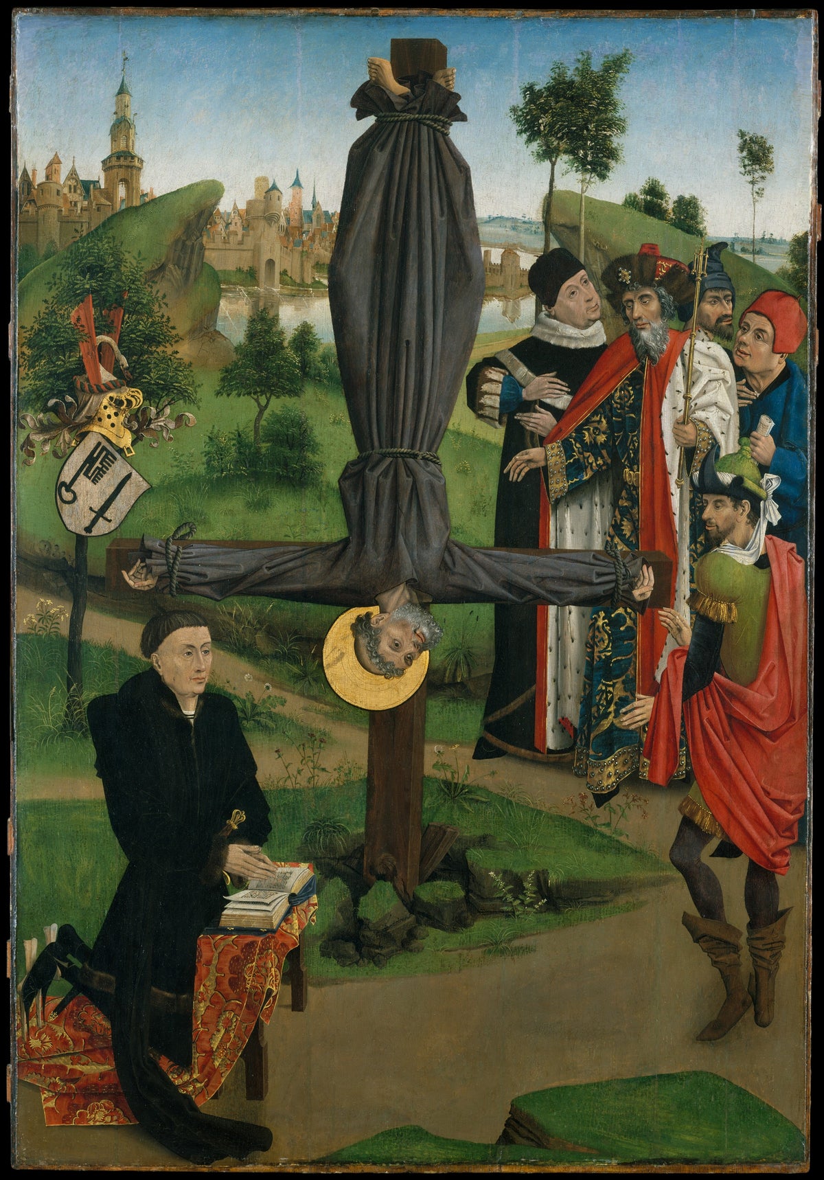 The Crucifixion of Saint Peter with a Donor The Legend of Saint Anthony Abbot with a Donor  The Annunciation by Northern French Painter - Classic Art canvas print