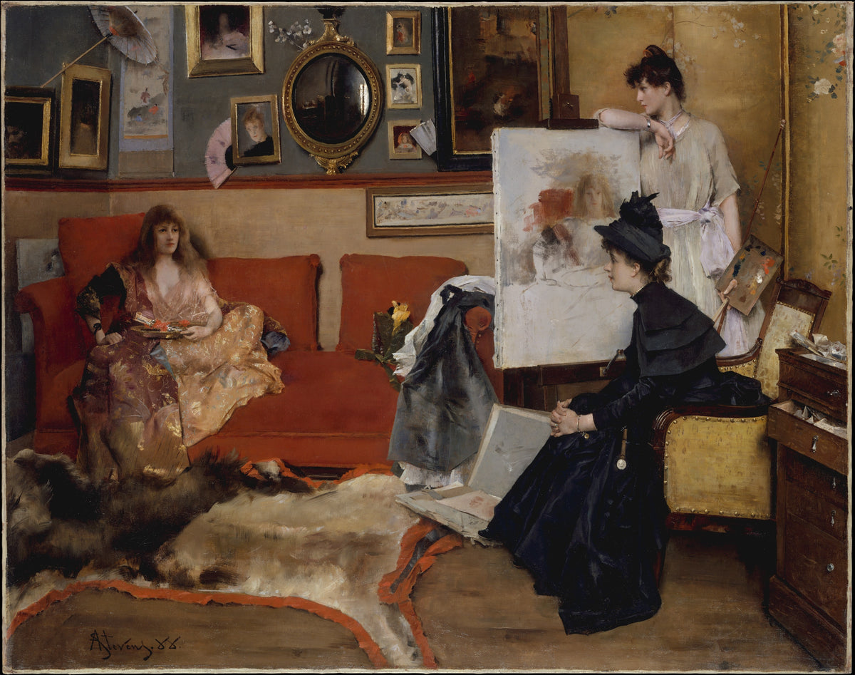 In the Studio by Alfred Stevens - Oil Painting canvas print