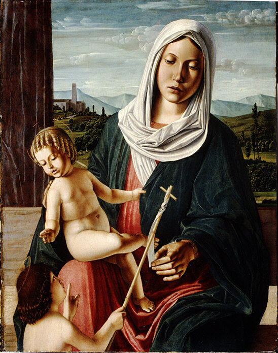 Madonna and Child with the Infant Saint John the Baptist by Michele da Verona (Michele di Zenone) - Tempera canvas print