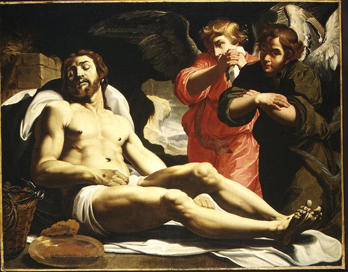 The Dead Christ in the Tomb with Two Angels by Abraham Janssen van Nuyssen - Oil Painting canvas print