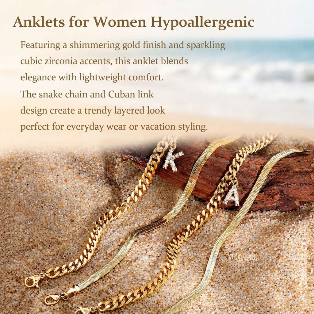 ✨ Gold Initial Anklet – 14K Gold Plated, Waterproof Adjustable Letter Pendant, Stackable Beach Jewelry