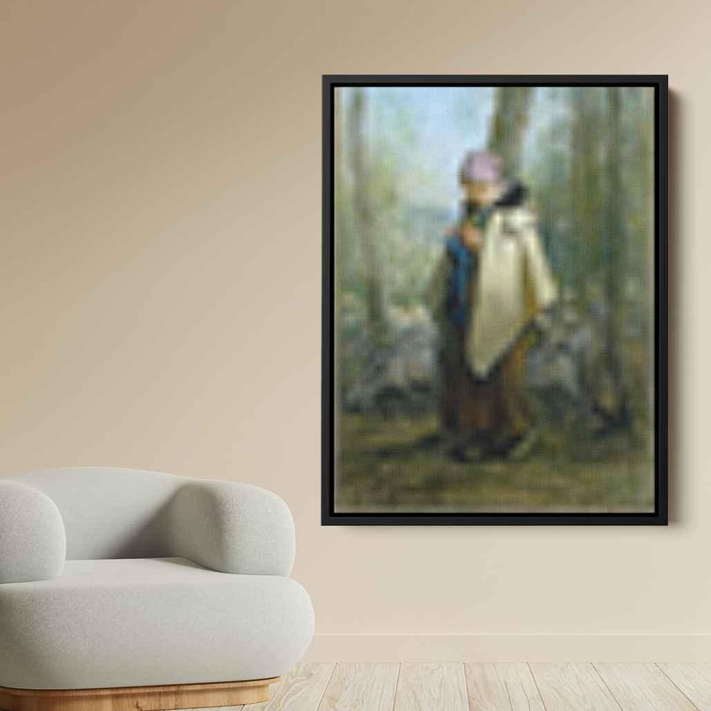The Knitting Shepherdessby Jean-Francois Millet Canvas Print
