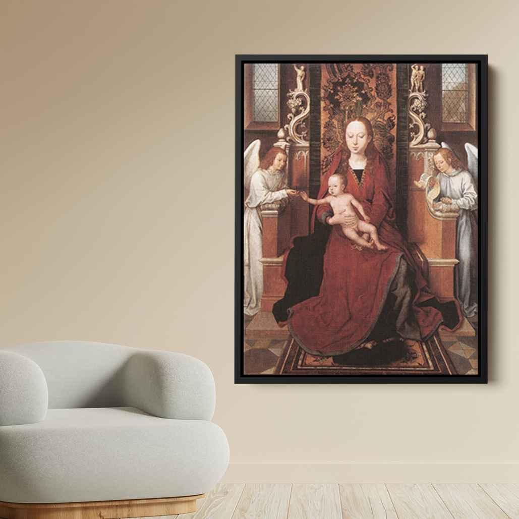 Virgin and Child Enthroned with Two Angelsby Hans Memling Canvas Print