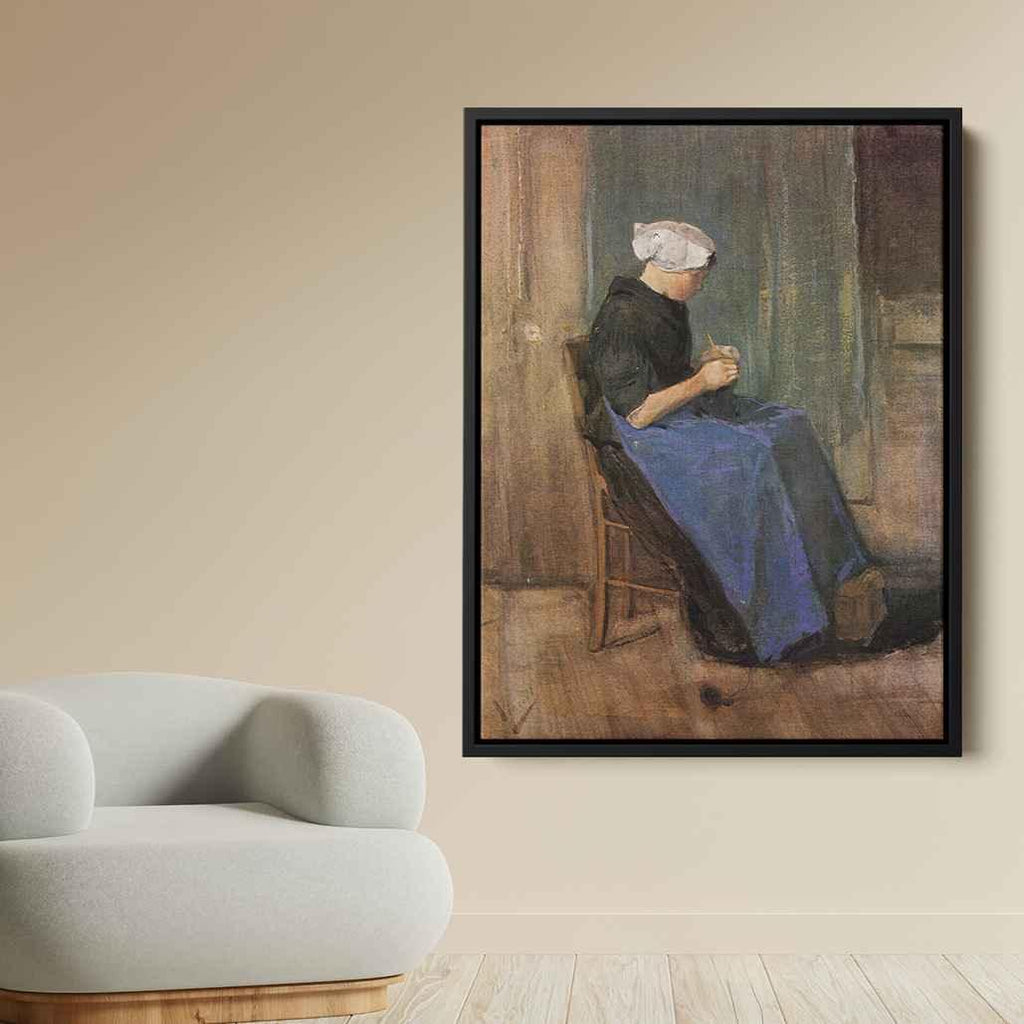 Young woman knittingby Vincent van Gogh Canvas Print
