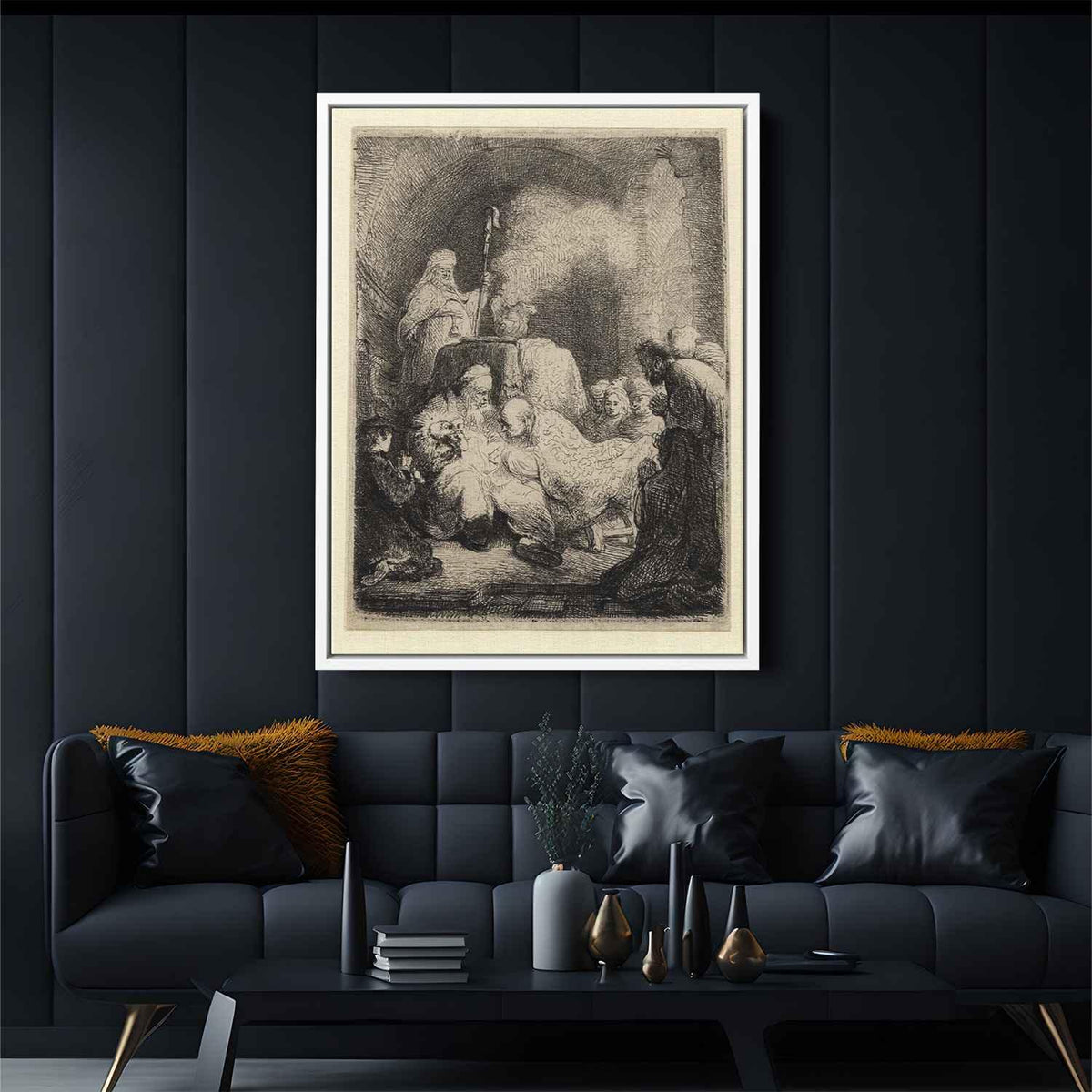 The circumcision small plateby Rembrandt Canvas Print