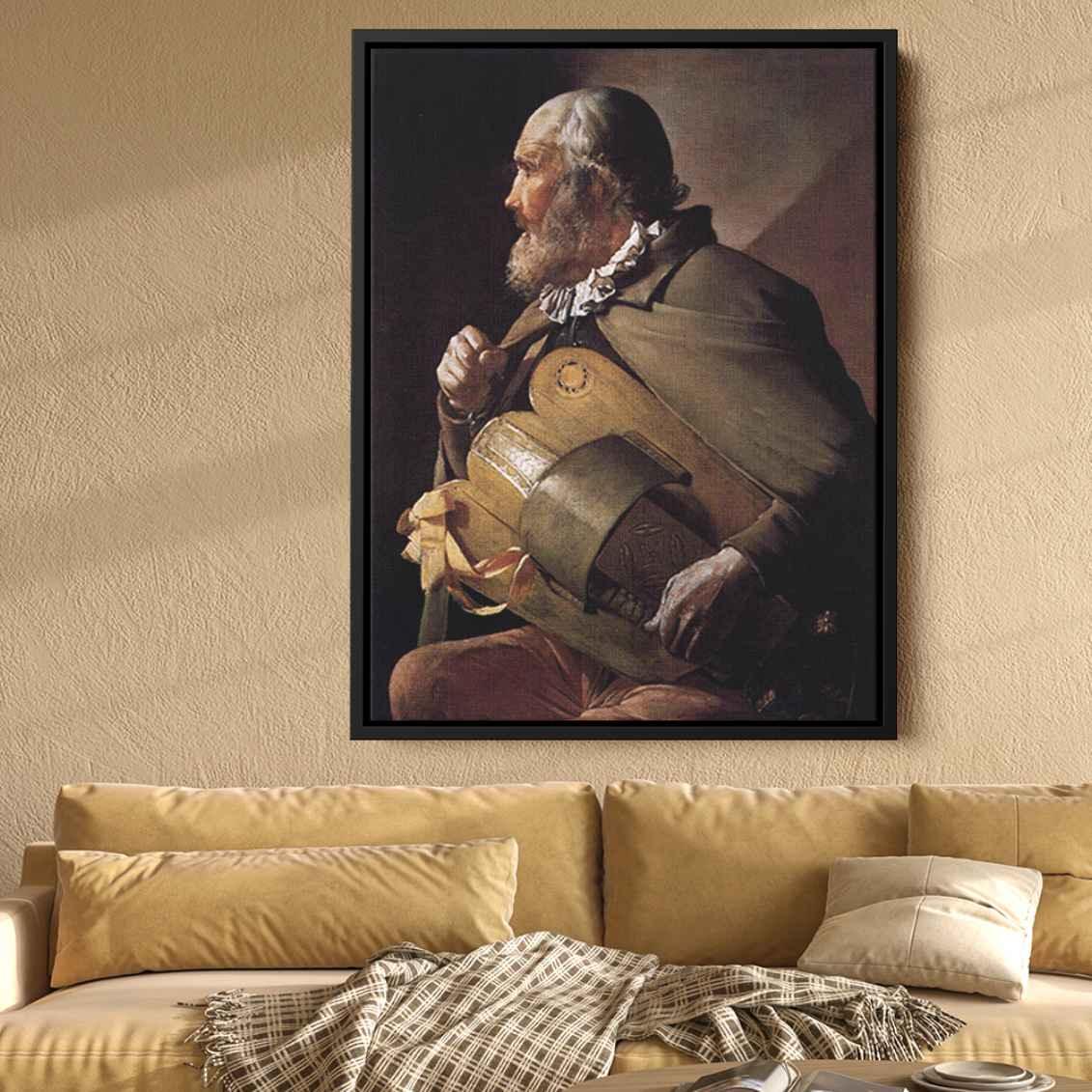 The Blind Hurdy Gurdy Playerby Georges de la Tour Canvas Print