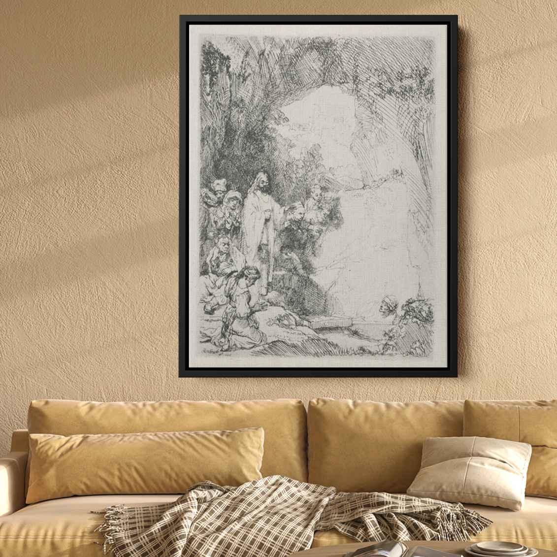 The Resurrection of Lazurus a Small Plateby Rembrandt Canvas Print