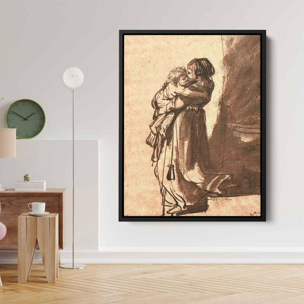 Woman Carrying a Child Downstairsby Rembrandt Canvas Print