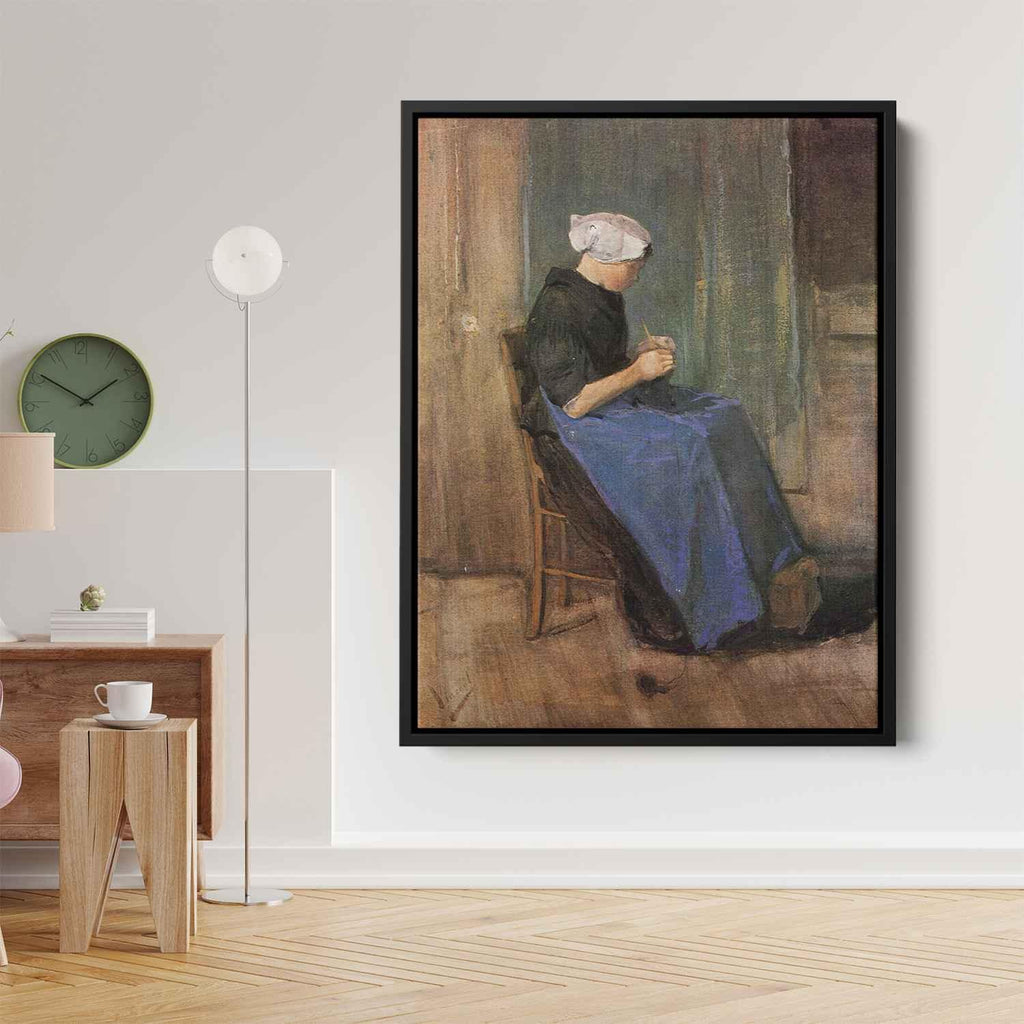 Young woman knittingby Vincent van Gogh Canvas Print