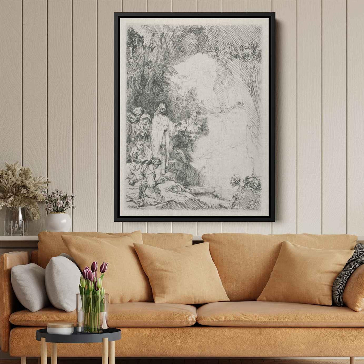 The Resurrection of Lazurus a Small Plateby Rembrandt Canvas Print