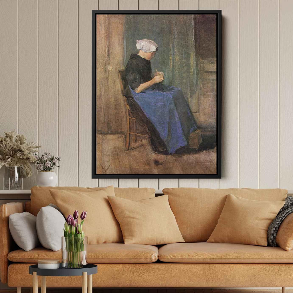 Young woman knittingby Vincent van Gogh Canvas Print