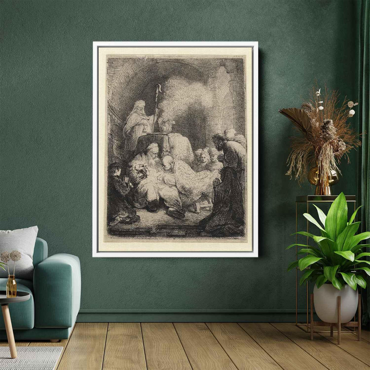 The circumcision small plateby Rembrandt Canvas Print