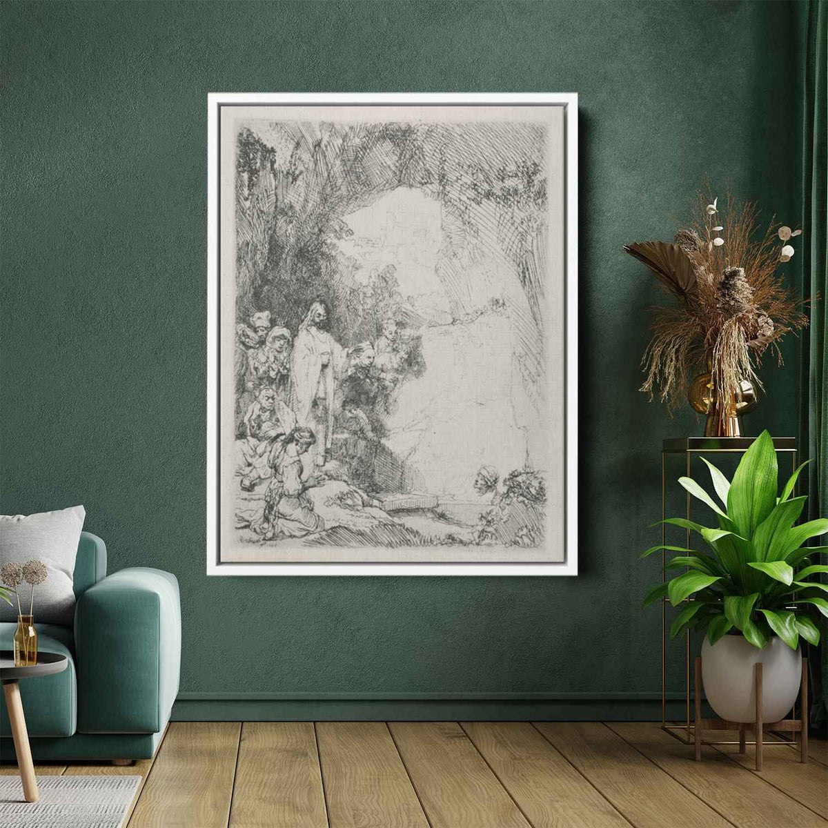 The Resurrection of Lazurus a Small Plateby Rembrandt Canvas Print
