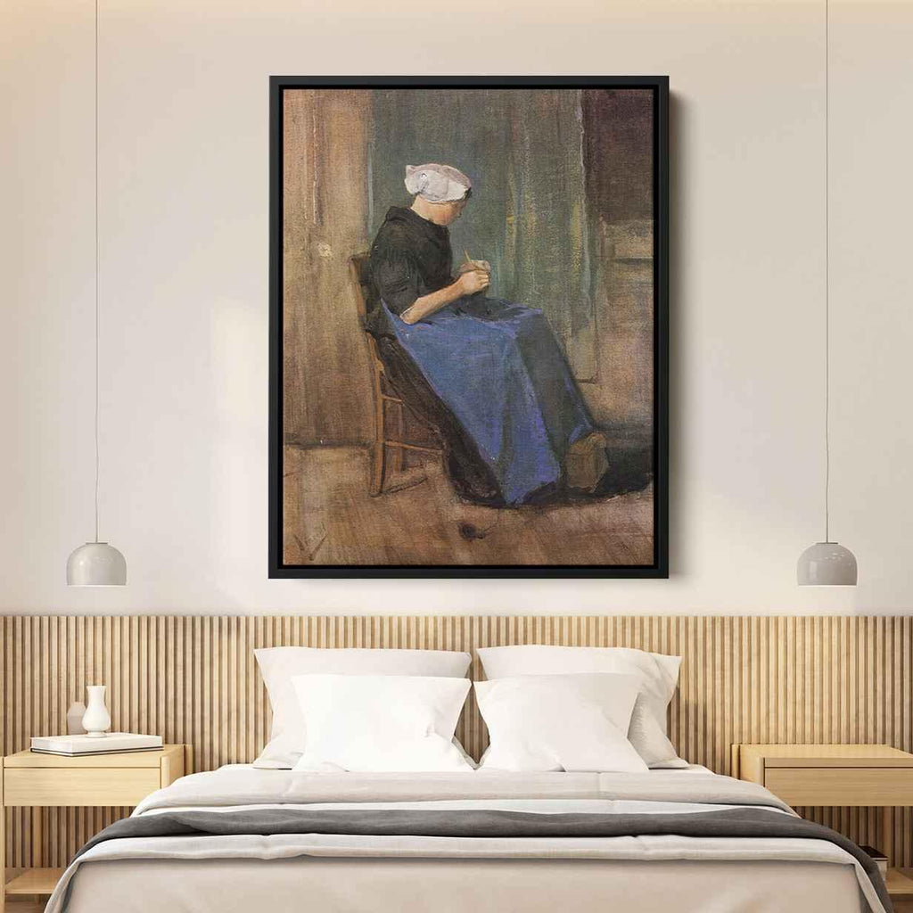 Young woman knittingby Vincent van Gogh Canvas Print