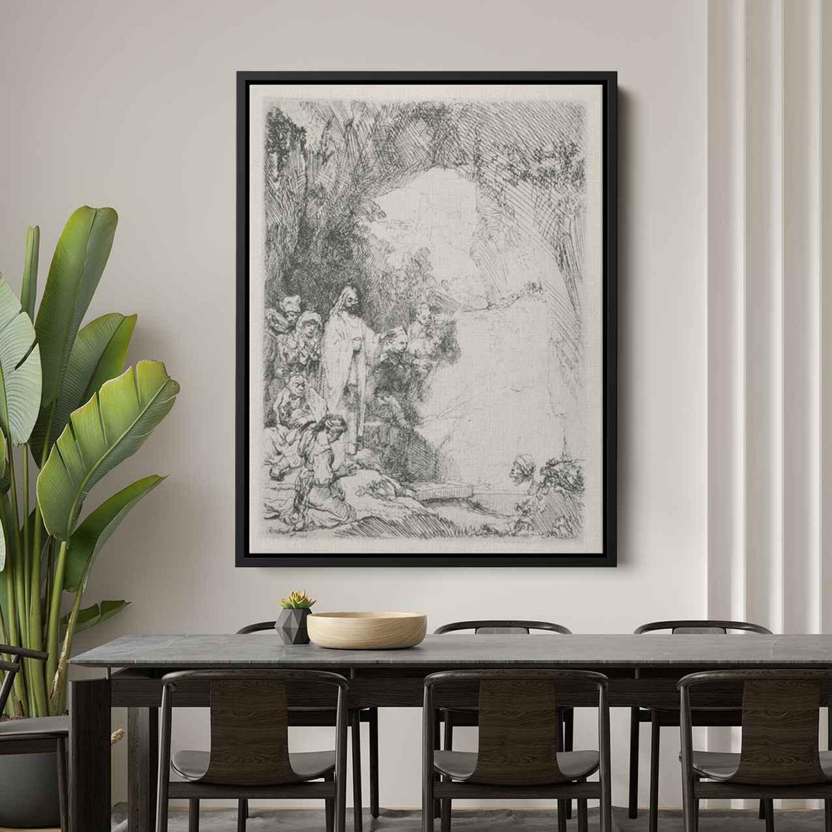 The Resurrection of Lazurus a Small Plateby Rembrandt Canvas Print