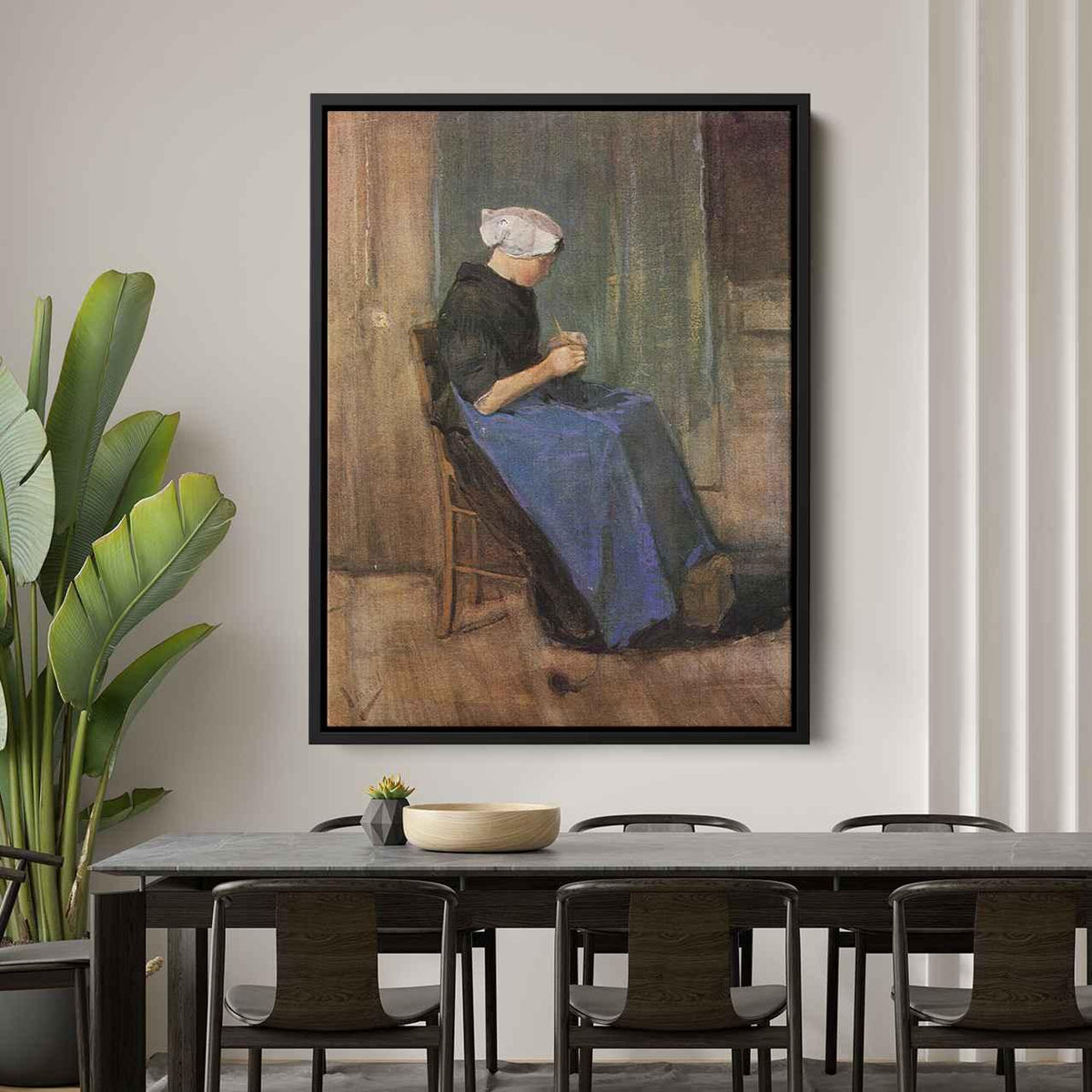 Young woman knittingby Vincent van Gogh Canvas Print