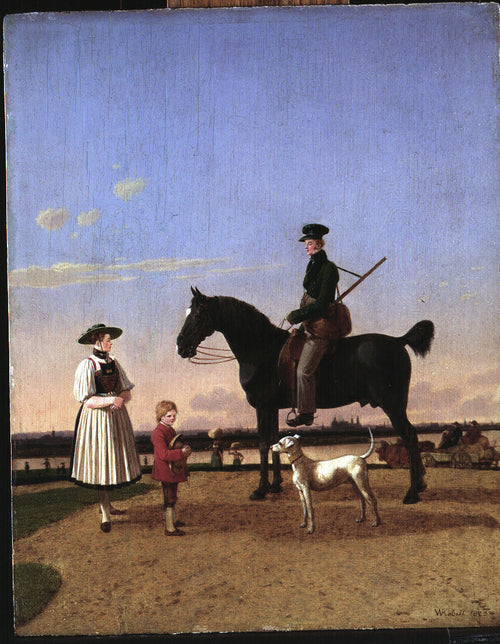 A Huntsman and a Peasant Woman by the Isar River with a View of Munich by Wilhelm von Kobell - Classic Art canvas print
