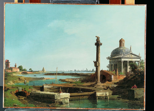 A Lock, a Column, and a Church beside a Lagoon by Canaletto (Giovanni Antonio Canal) - Oil Painting canvas print