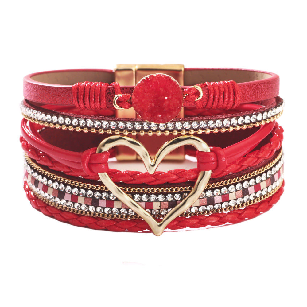 Bohemian Heart Shape Rhinestone Magnetic Bracelet