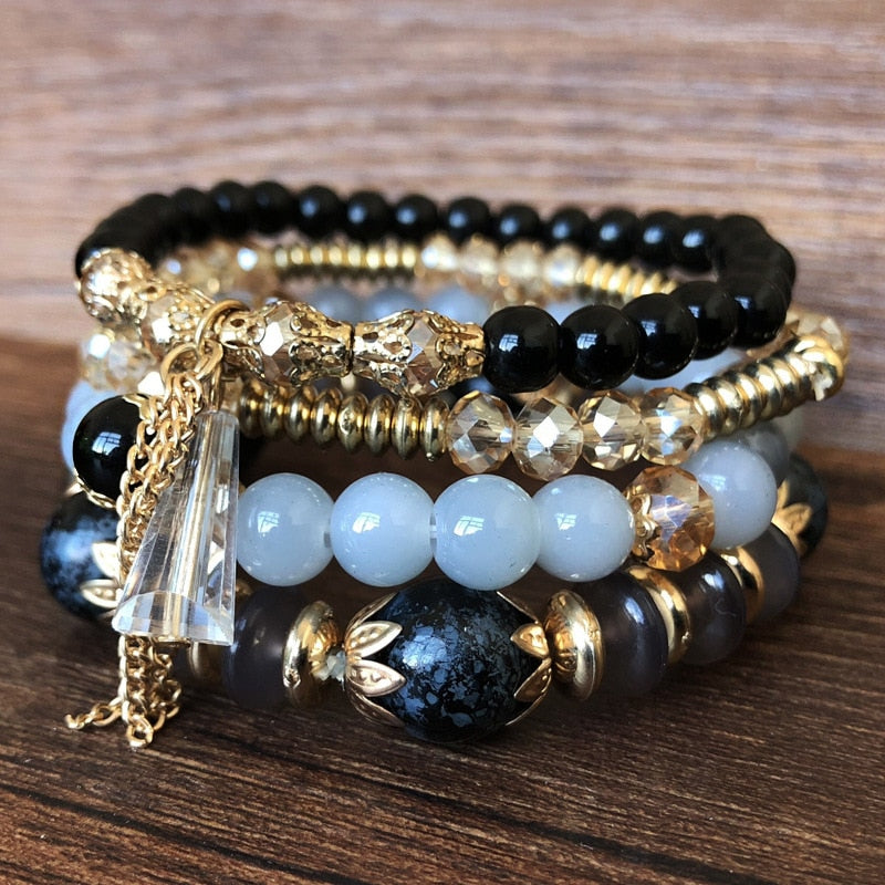 4-piece set of beaded crystal bracelet bohemian style female fashion bracelet jewelry