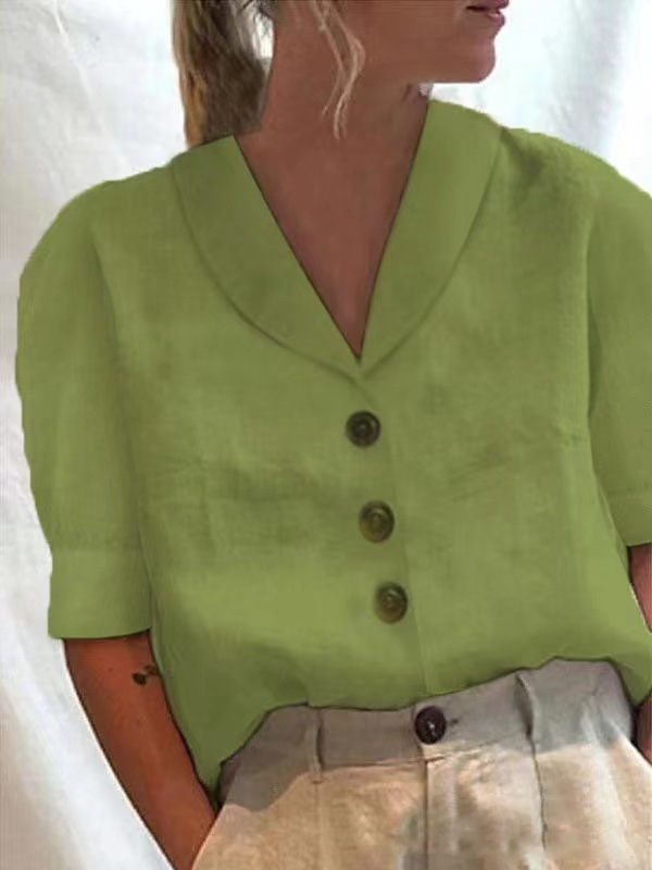 Women's Cotton Linen Casual Button-Up Shirt