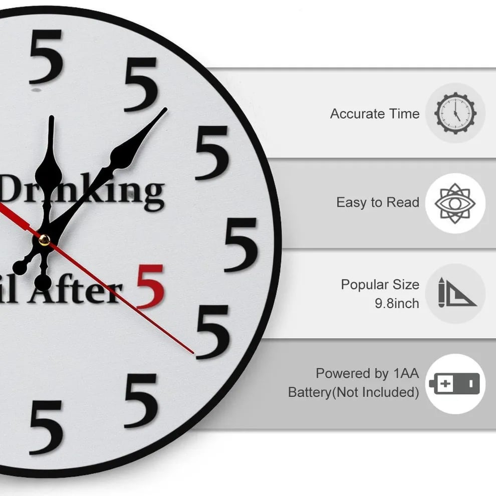 🔥Limited-Time 49% OFF 🔥Funny "No Drinking Until After 5" Round Wall Clock