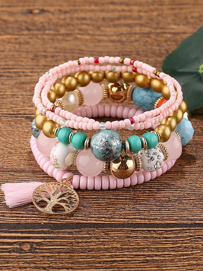 Women's Bohemian tassel tree of life multi-layer Bracelet