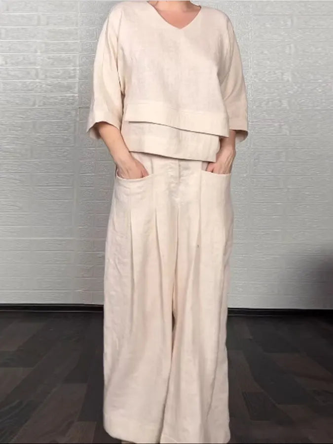 Women'S Casual Solid Color Irregular Cotton And Linen Suit