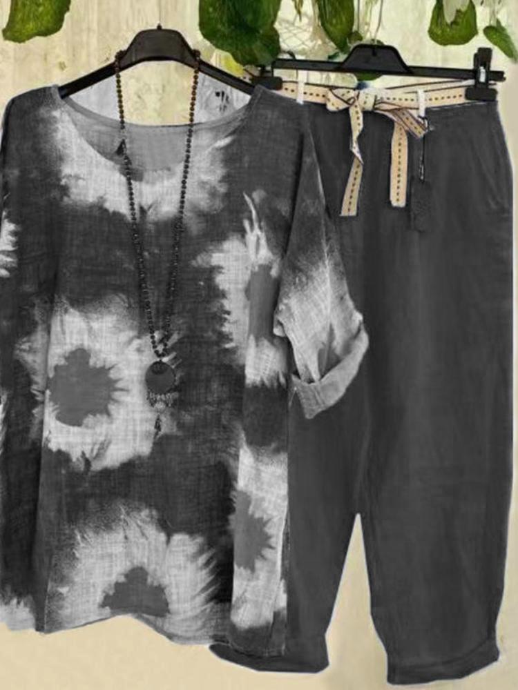 Blue Printed Top And Pants Two-Piece Set