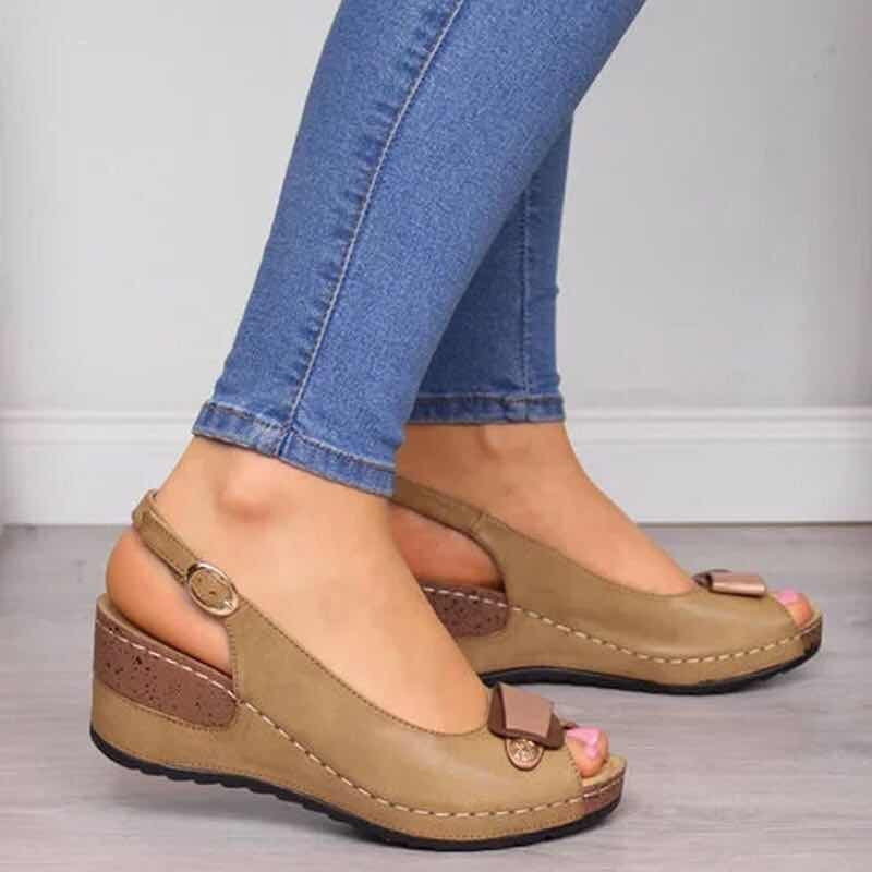 Wedge High Heel Peep Toe Buckle Sandals