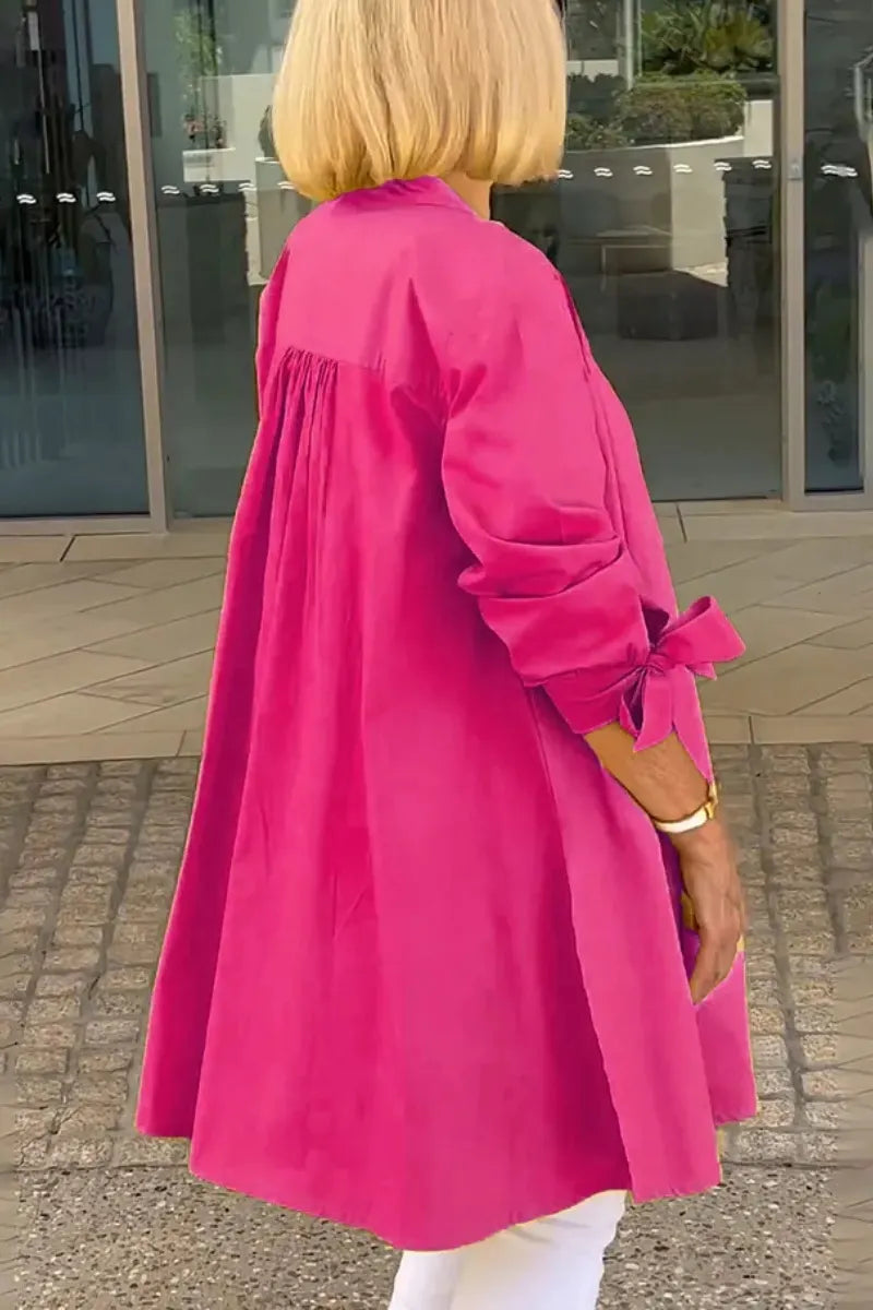 Solid Color Long Cotton Shirt Jackets Women Swing Shap Flattering