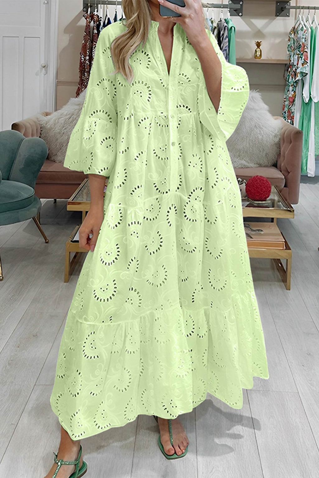 🎁Last day Clearance sale! V Neck Flares Sleeve Embroidery Cotton Dress