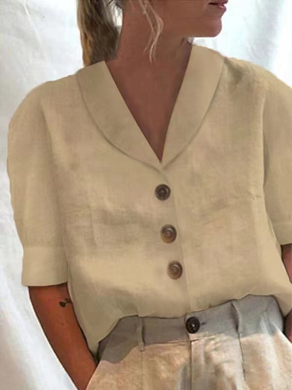 Women's Cotton Linen Casual Button-Up Shirt