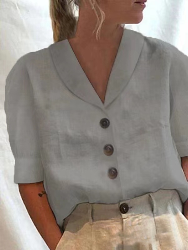 Women's Cotton Linen Casual Button-Up Shirt
