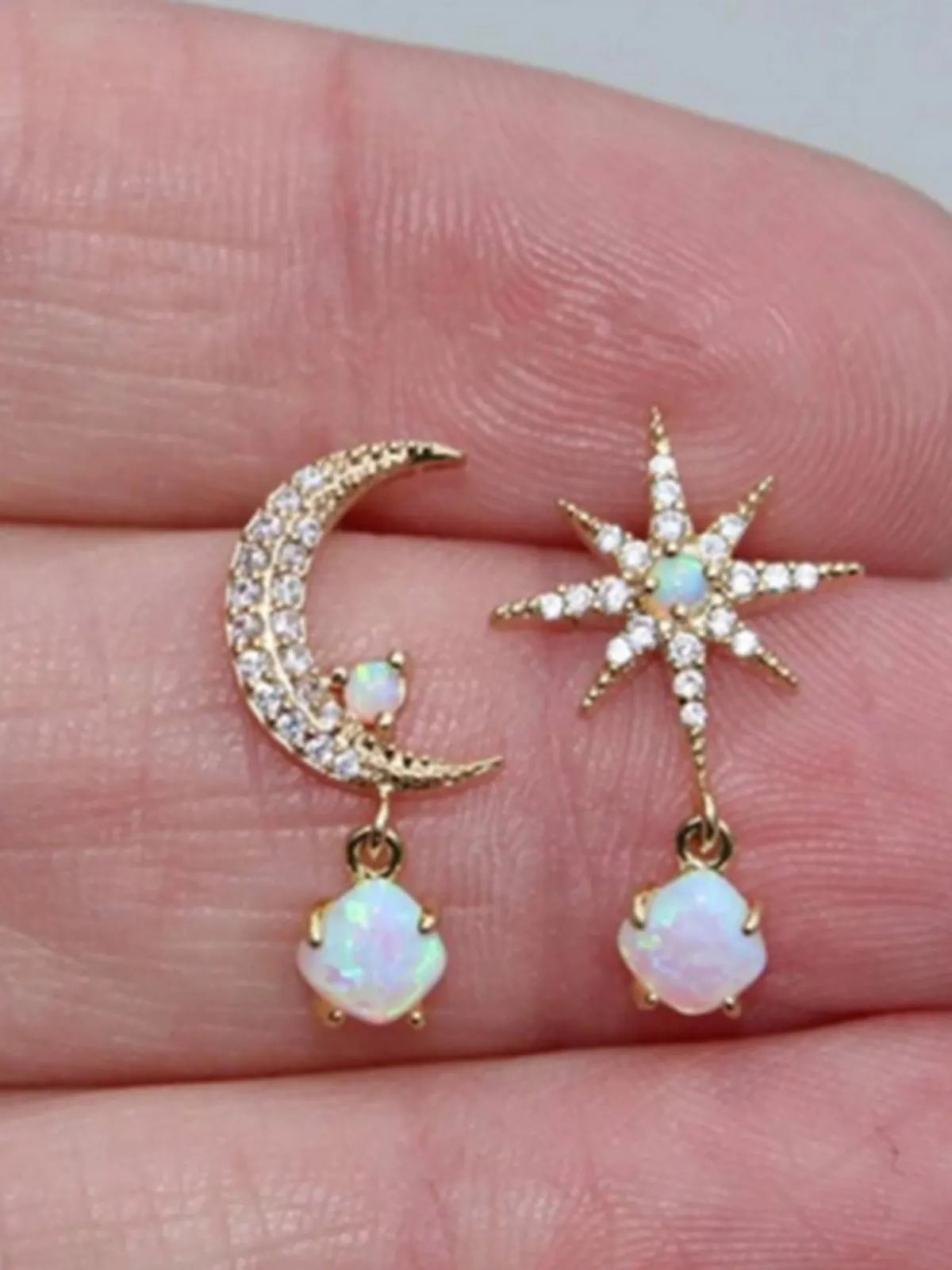 Moon star asymmetric earrings