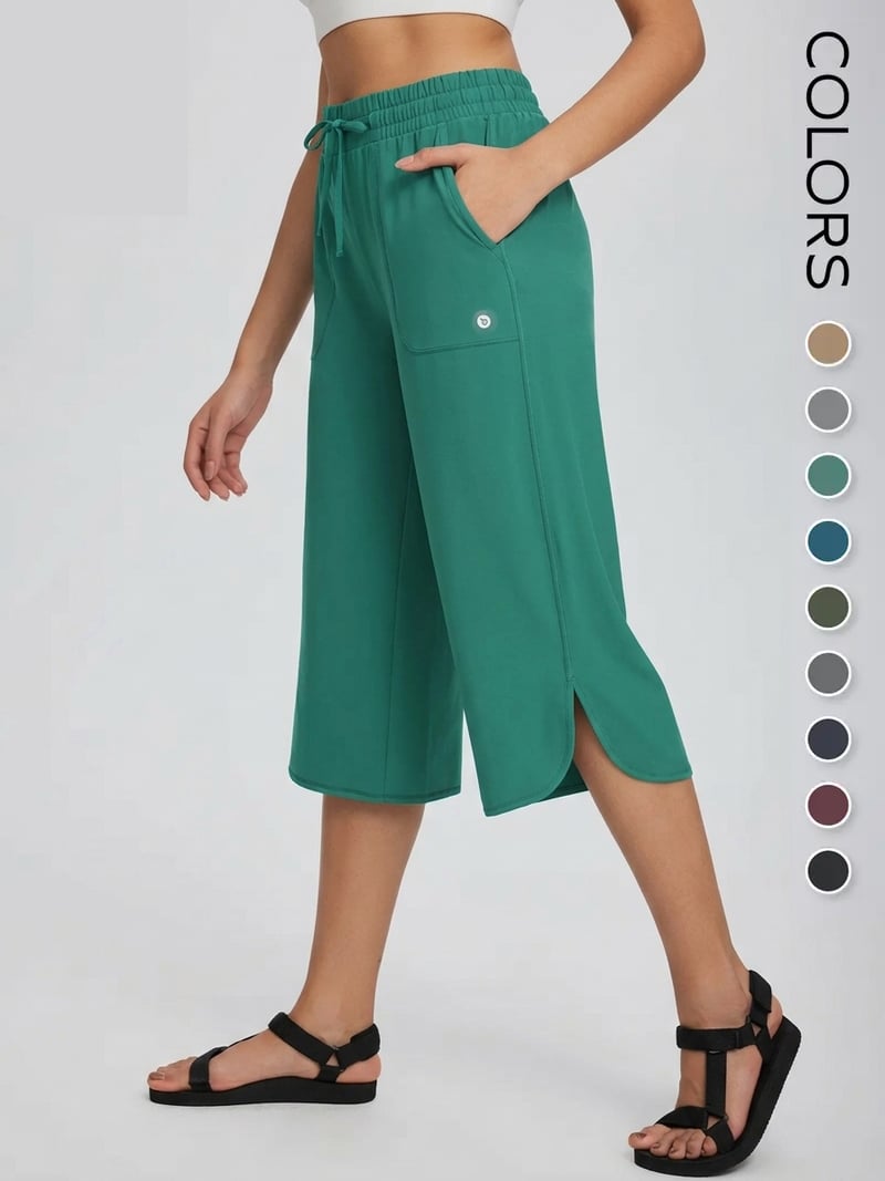 👖 Women's Wide Leg Yoga Capris – High Waisted with Pockets, Quick Dry, Lightweight, UPF 50+ Sun Protection – Loose Comfy for Hiking, Gym, Travel & Outdoor Workout ☀️-9 colors💕💕