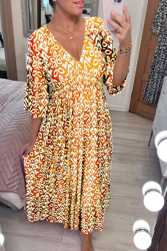 🔥Last Day 50% OFF-Bohemian Print V-Neck Waist Wrap Maxi Dress