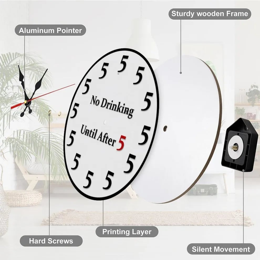 🔥Limited-Time 49% OFF 🔥Funny "No Drinking Until After 5" Round Wall Clock