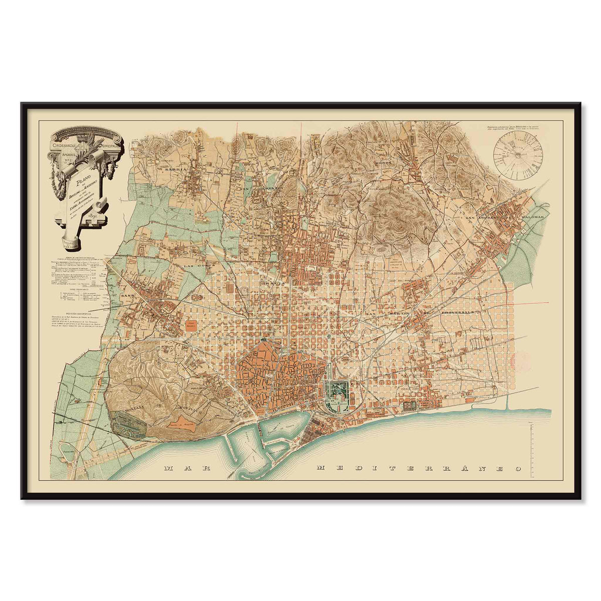 Plan de Barcelone et de ses environs Canvas Print