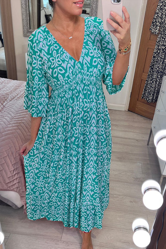 🔥Last Day 50% OFF-Bohemian Print V-Neck Waist Wrap Maxi Dress